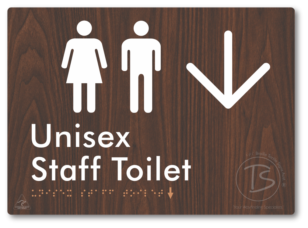 Unisex Staff Toilet with Large Directional Arrow - Braille Tactile Signs Aust.