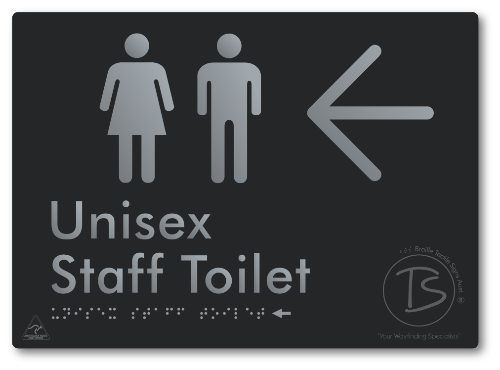 Unisex Staff Toilet with Large Directional Arrow - Braille Tactile Signs Aust.