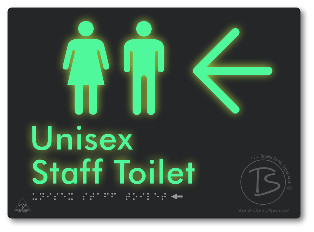 Unisex Staff Toilet with Large Directional Arrow - Braille Tactile Signs Aust.