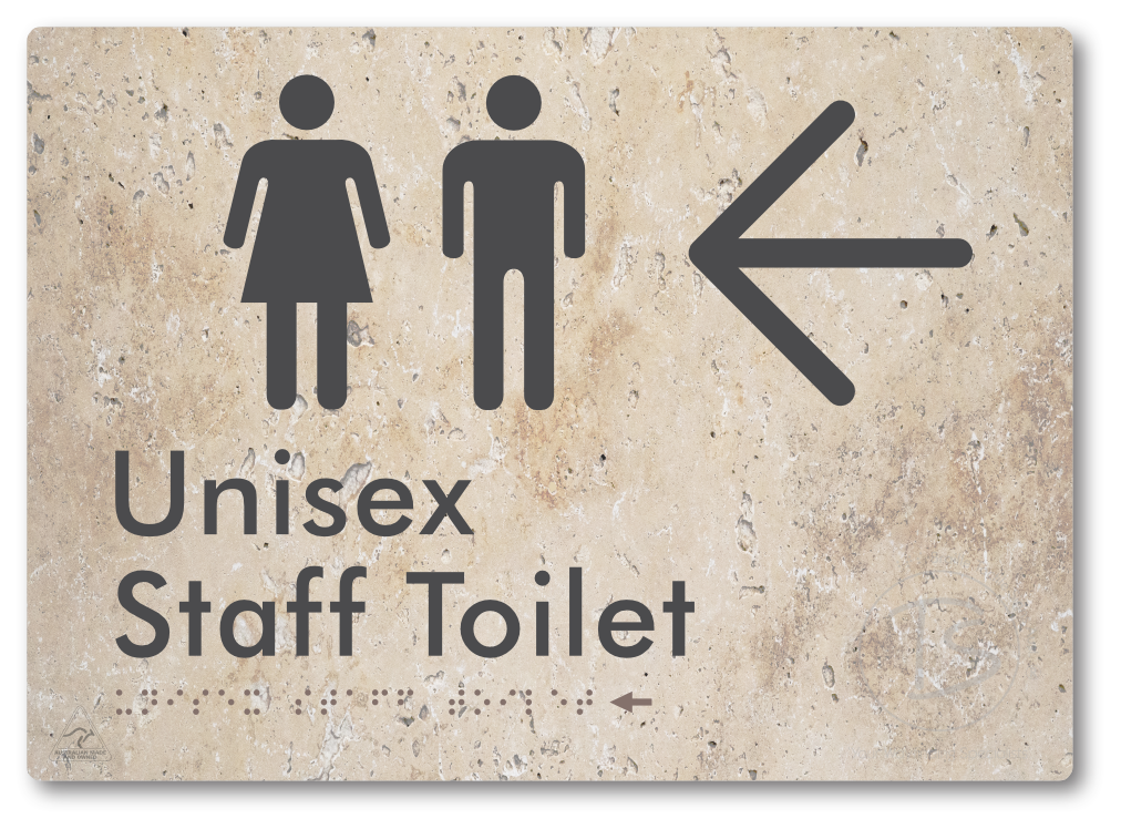 Unisex Staff Toilet with Large Directional Arrow - Braille Tactile Signs Aust.