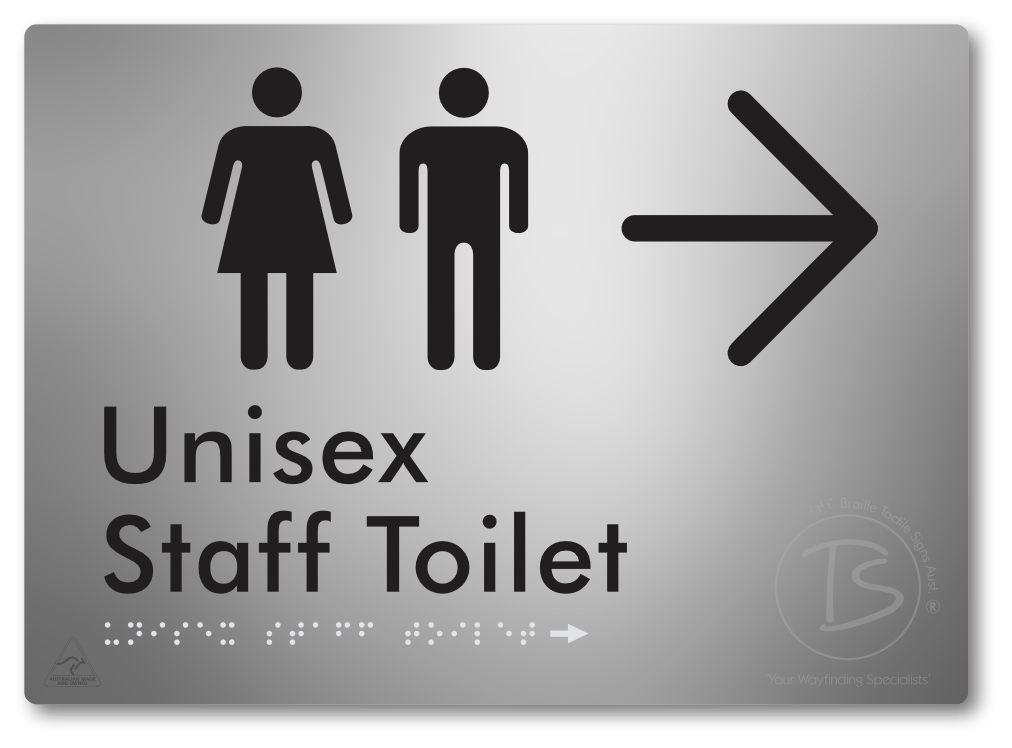 Unisex Staff Toilet with Large Directional Arrow - Braille Tactile Signs Aust.