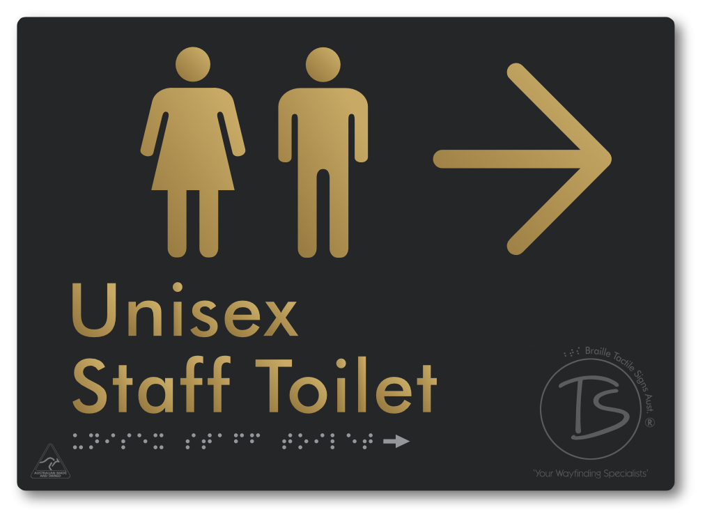 Unisex Staff Toilet with Large Directional Arrow - Braille Tactile Signs Aust.