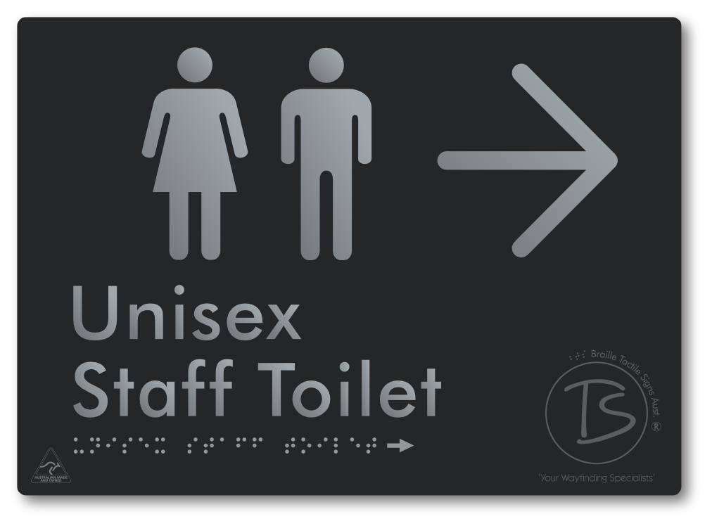 Unisex Staff Toilet with Large Directional Arrow - Braille Tactile Signs Aust.