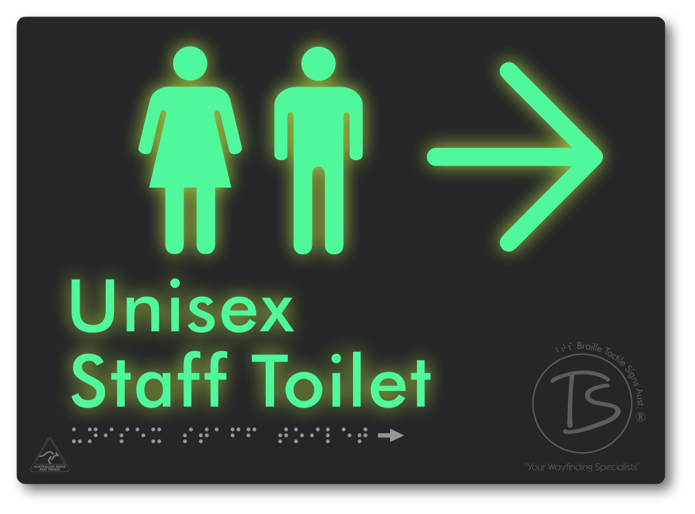 Unisex Staff Toilet with Large Directional Arrow - Braille Tactile Signs Aust.
