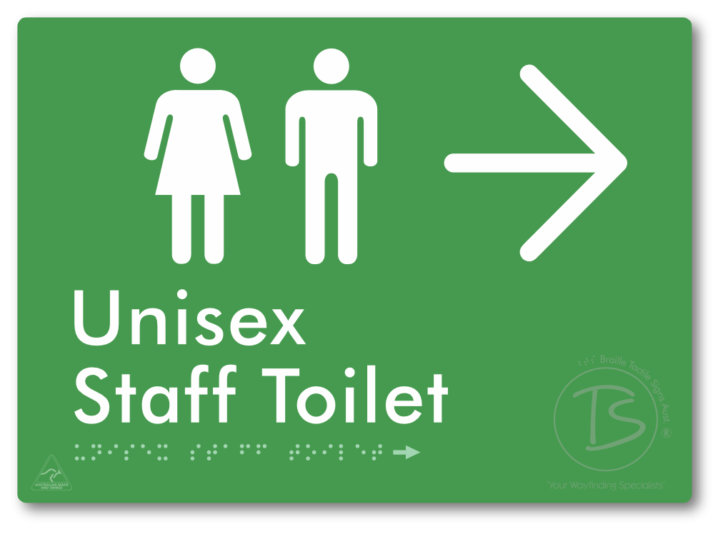 Unisex Staff Toilet with Large Directional Arrow - Braille Tactile Signs Aust.