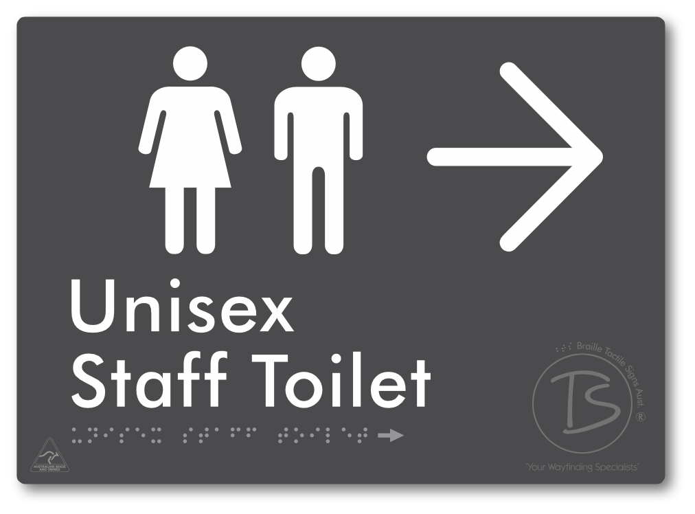 Unisex Staff Toilet with Large Directional Arrow - Braille Tactile Signs Aust.