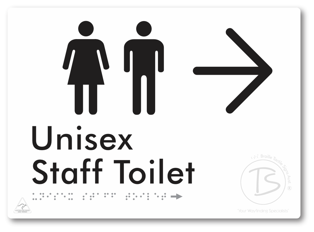 Unisex Staff Toilet with Large Directional Arrow - Braille Tactile Signs Aust.