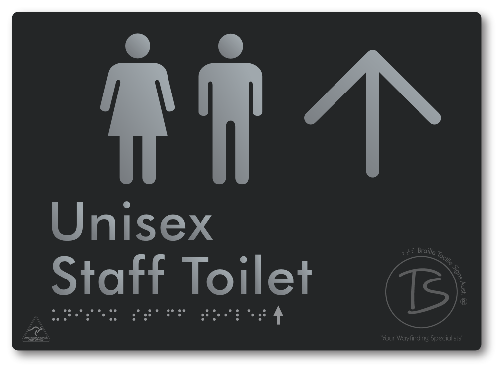Unisex Staff Toilet with Large Directional Arrow - Braille Tactile Signs Aust.