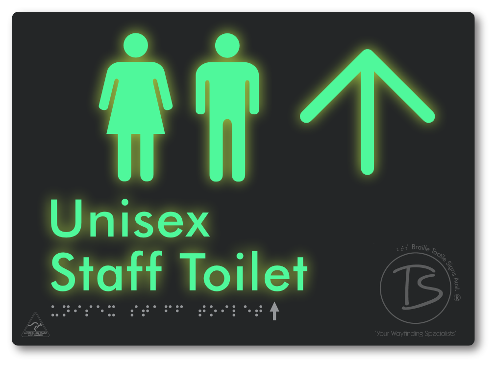 Unisex Staff Toilet with Large Directional Arrow - Braille Tactile Signs Aust.