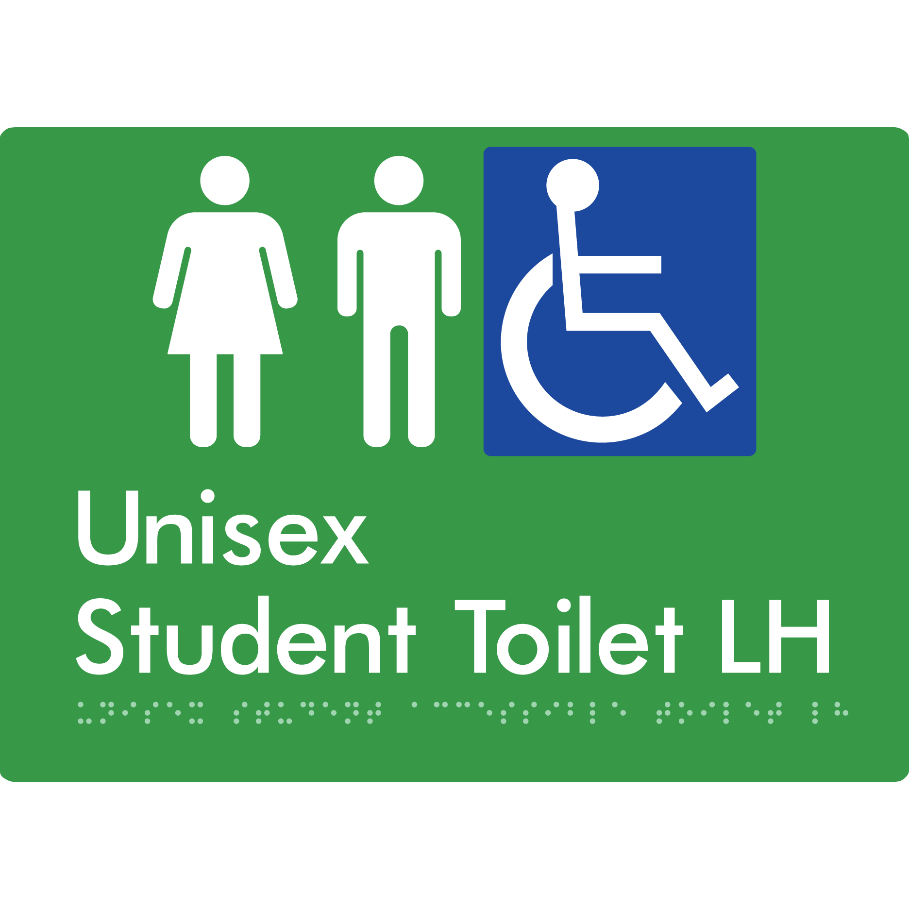 Unisex Student Accessible Toilet LH or RH - Braille Tactile Signs Aust.