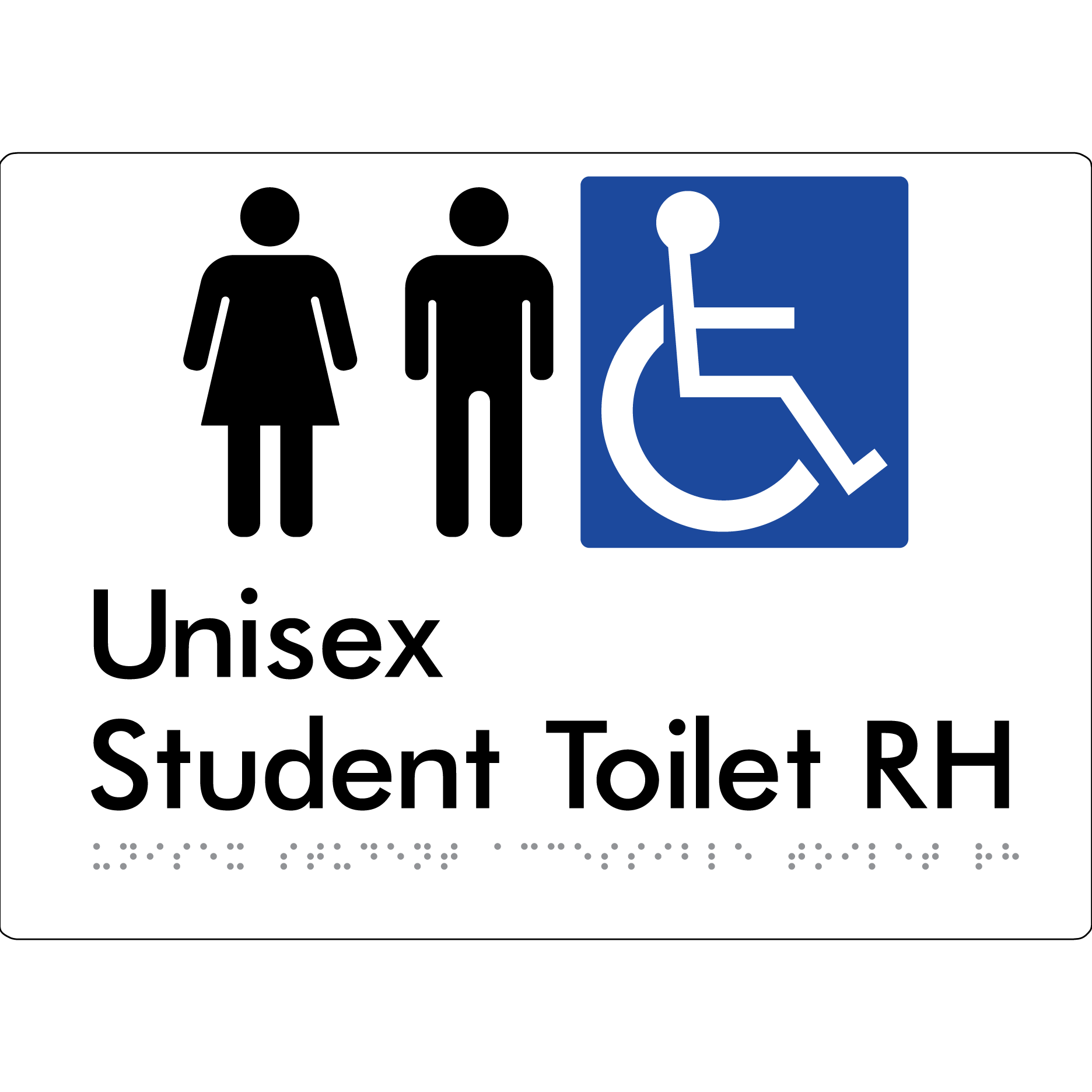 Unisex Student Accessible Toilet LH or RH - Braille Tactile Signs Aust.