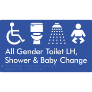 All Gender Accessible Toilet LH / Shower / Baby Change - Braille Tactile Signs Aust.