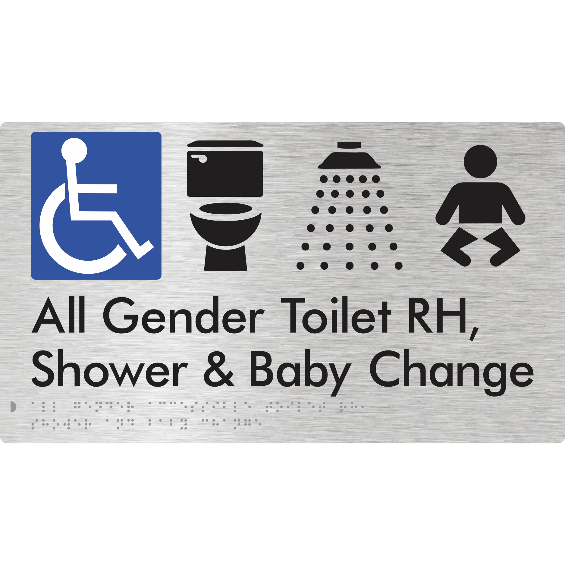 All Gender Accessible Toilet RH / Shower / Baby Change - Braille Tactile Signs Aust.
