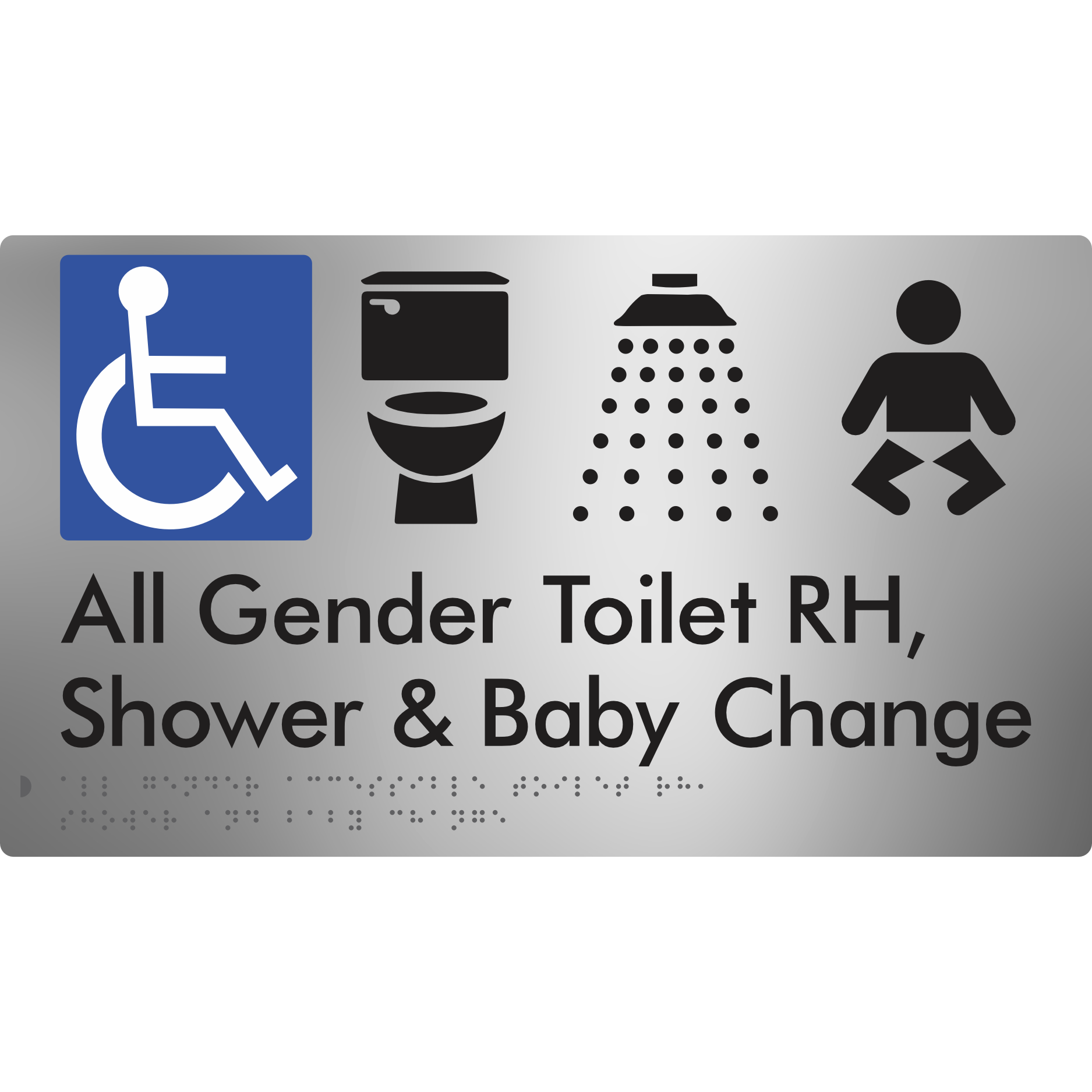 All Gender Accessible Toilet RH / Shower / Baby Change - Braille Tactile Signs Aust.