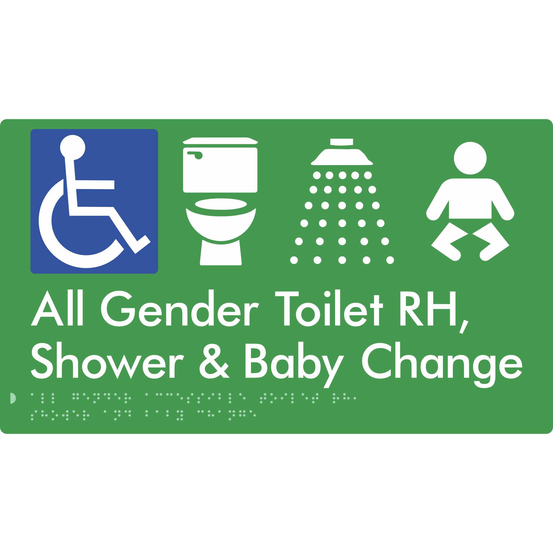 All Gender Accessible Toilet RH / Shower / Baby Change - Braille Tactile Signs Aust.