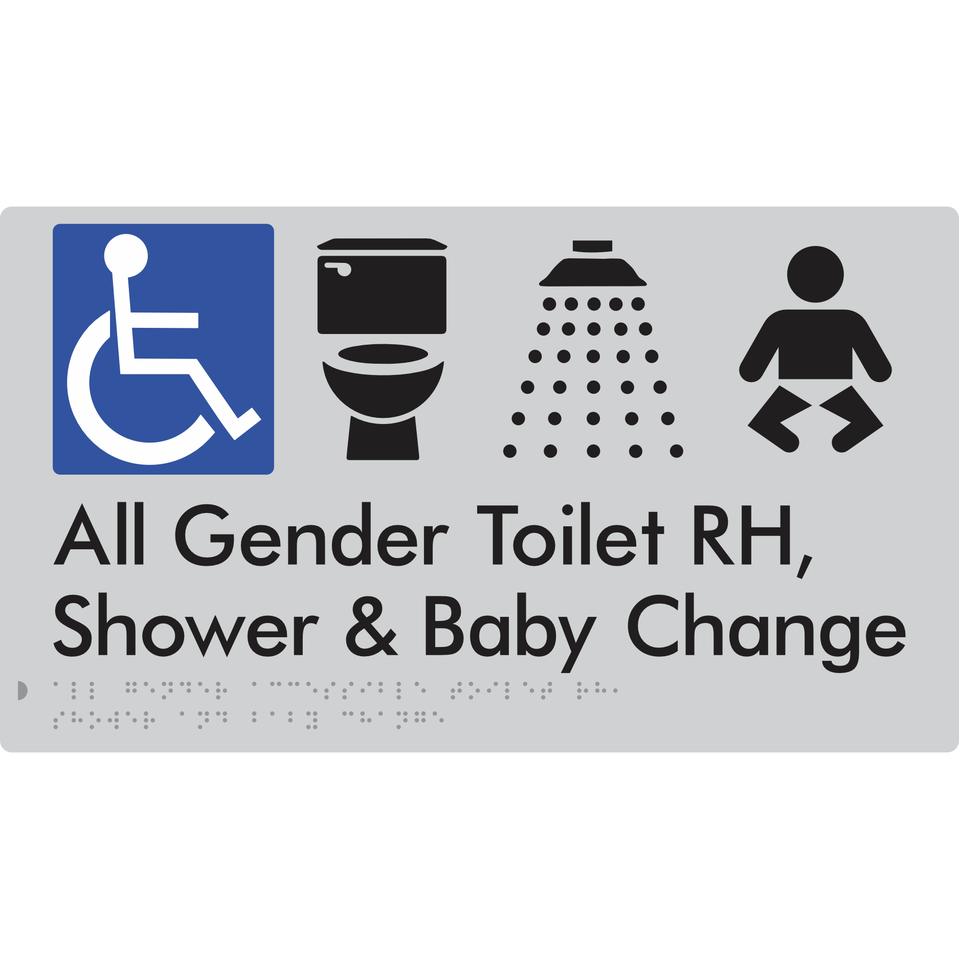 All Gender Accessible Toilet RH / Shower / Baby Change - Braille Tactile Signs Aust.