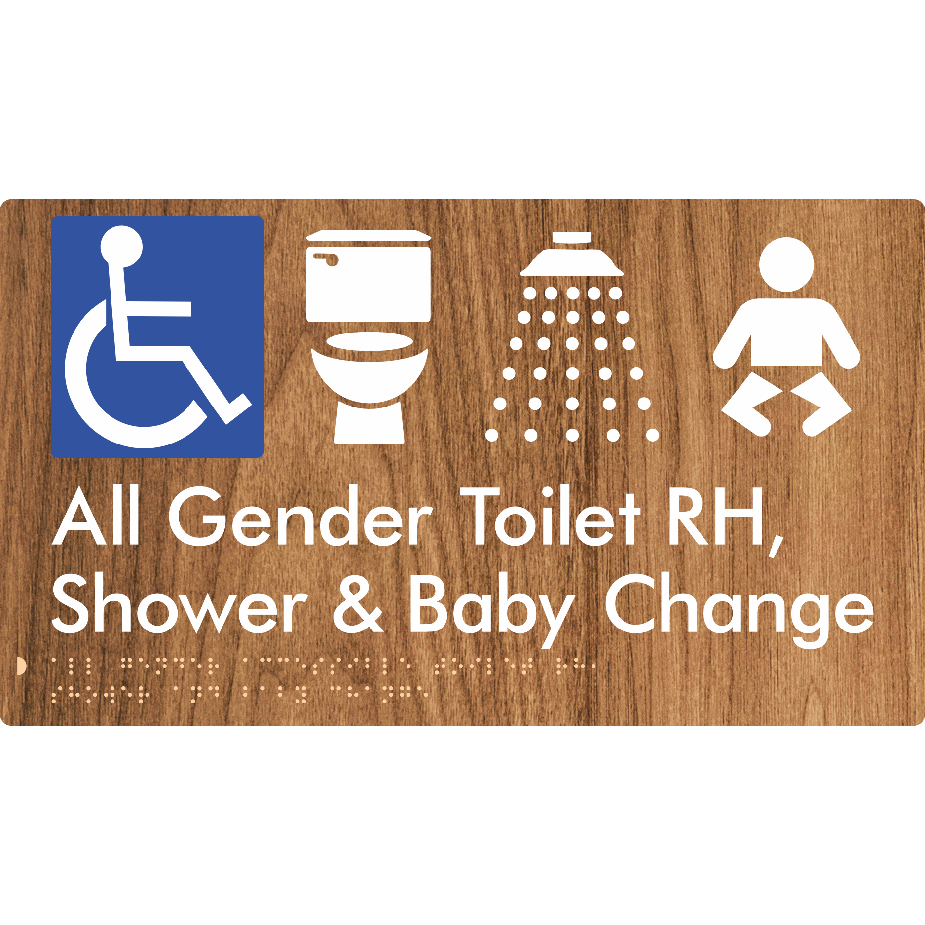 All Gender Accessible Toilet RH / Shower / Baby Change - Braille Tactile Signs Aust.