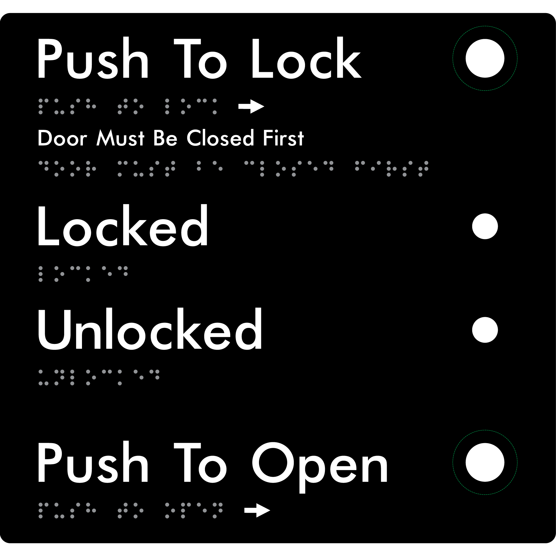 Push to Lock Plate - Braille Tactile Signs Aust.