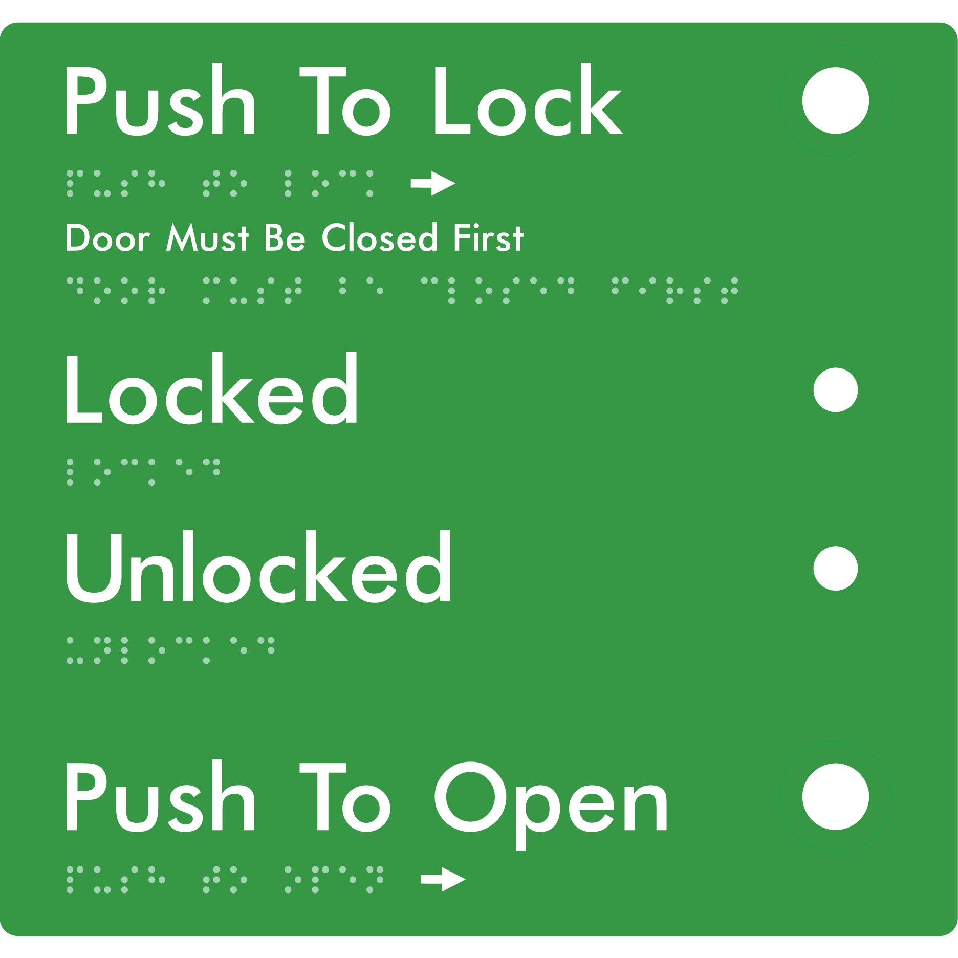 Push to Lock Plate - Braille Tactile Signs Aust.