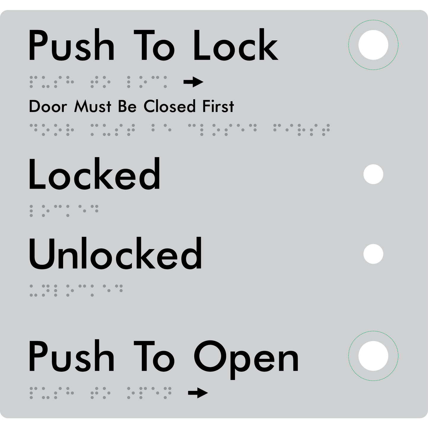 Push to Lock Plate - Braille Tactile Signs Aust.