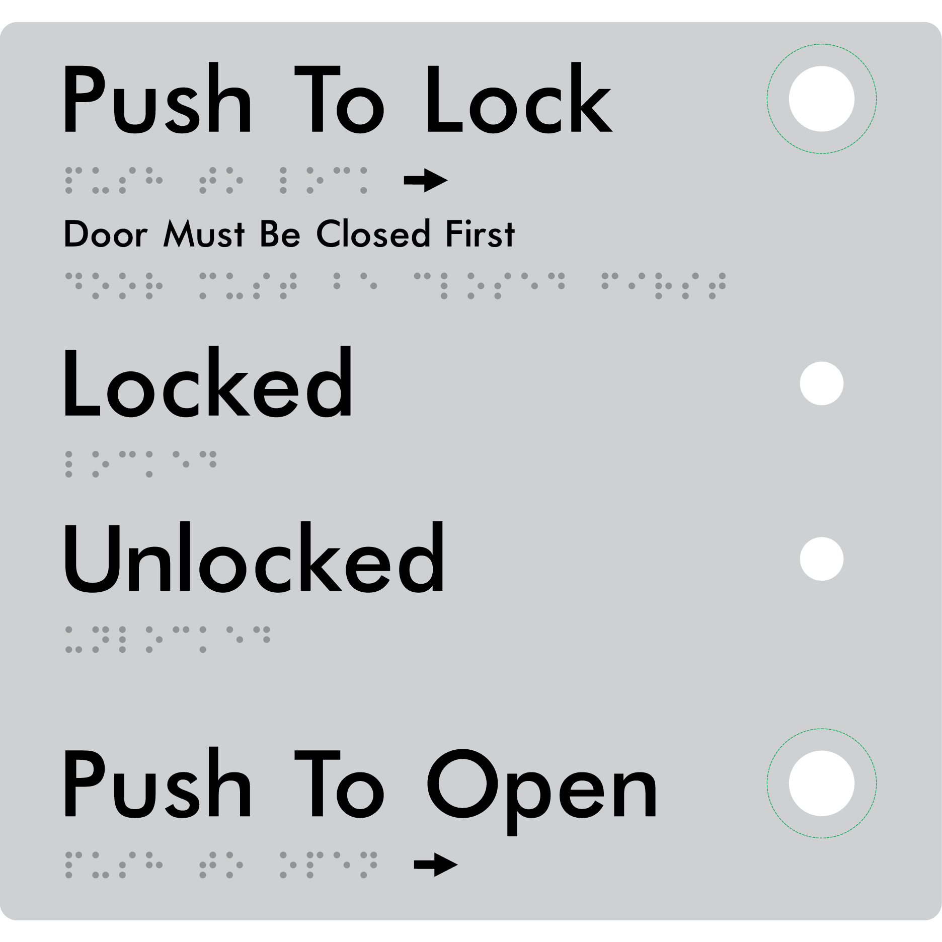 Push to Lock Plate - Braille Tactile Signs Aust.