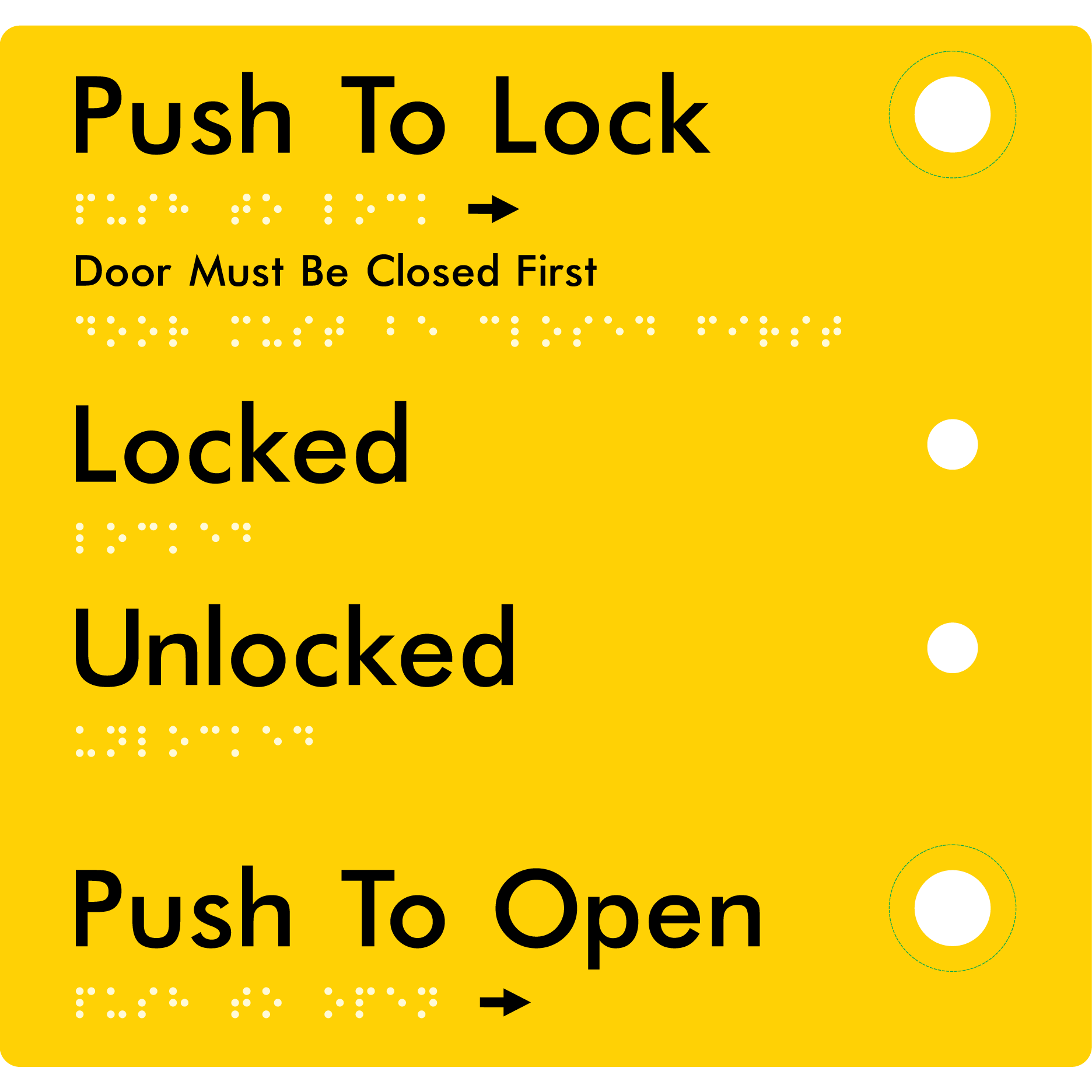 Push to Lock Plate - Braille Tactile Signs Aust.