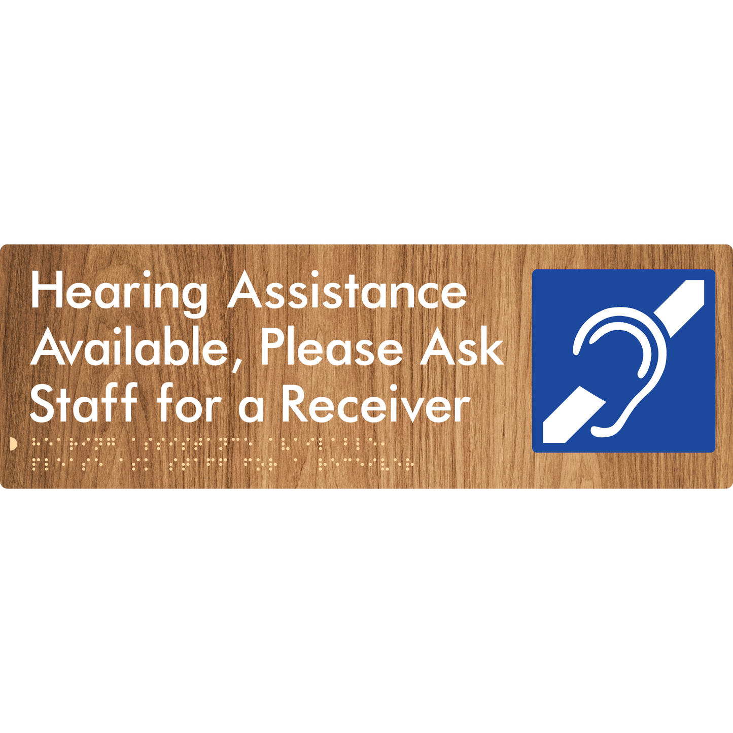 Hearing Assistance Available, Please Ask Staff for a Receiver - Braille Tactile Signs Aust.
