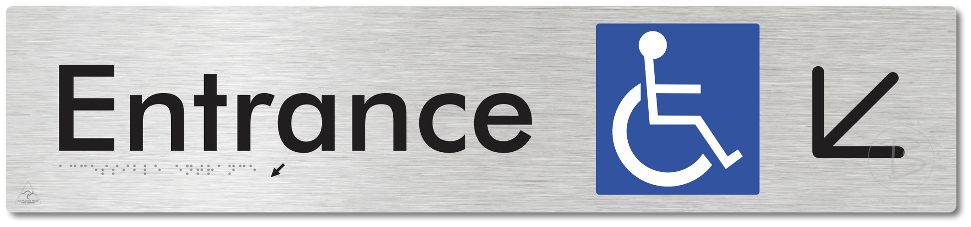 Accessible Entrance with Large Directional Arrow: Down/Left - Braille Tactile Signs Aust.