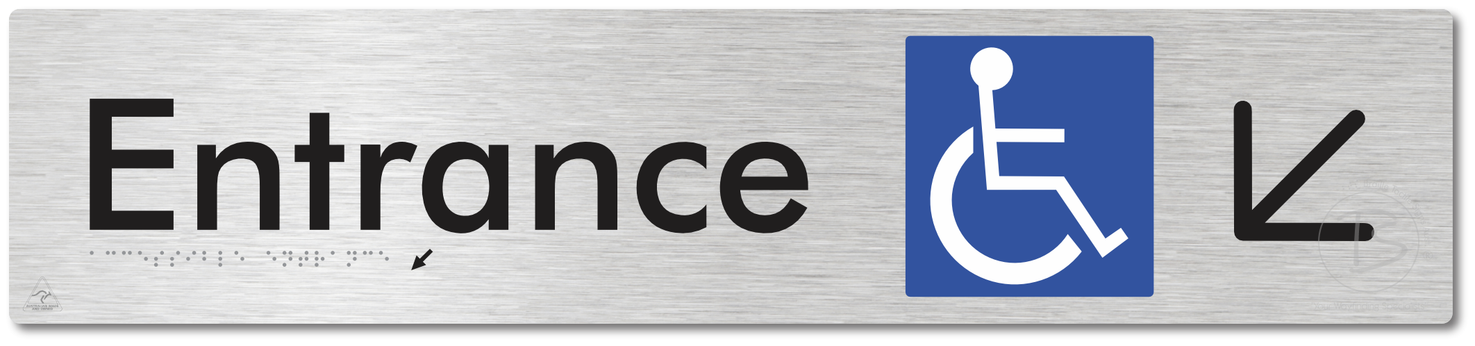 Accessible Entrance with Large Directional Arrow: Down/Left - Braille Tactile Signs Aust.