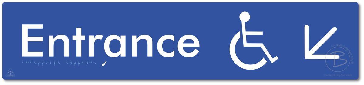Accessible Entrance with Large Directional Arrow: Down/Left