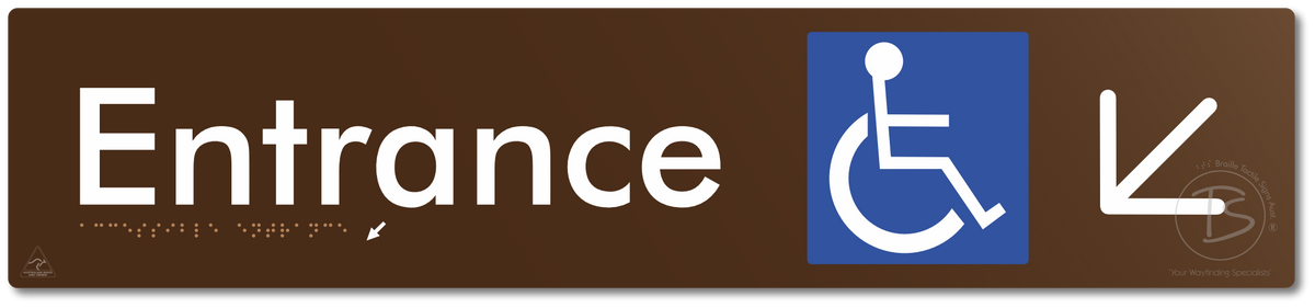 Accessible Entrance with Large Directional Arrow: Down/Left