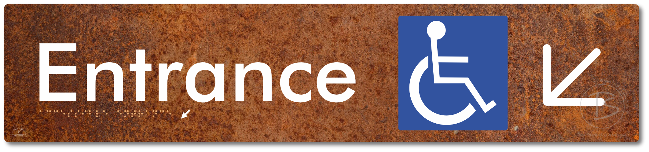 Accessible Entrance with Large Directional Arrow: Down/Left - Braille Tactile Signs Aust.