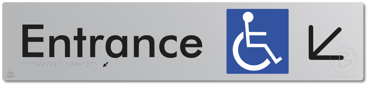 Accessible Entrance with Large Directional Arrow: Down/Left