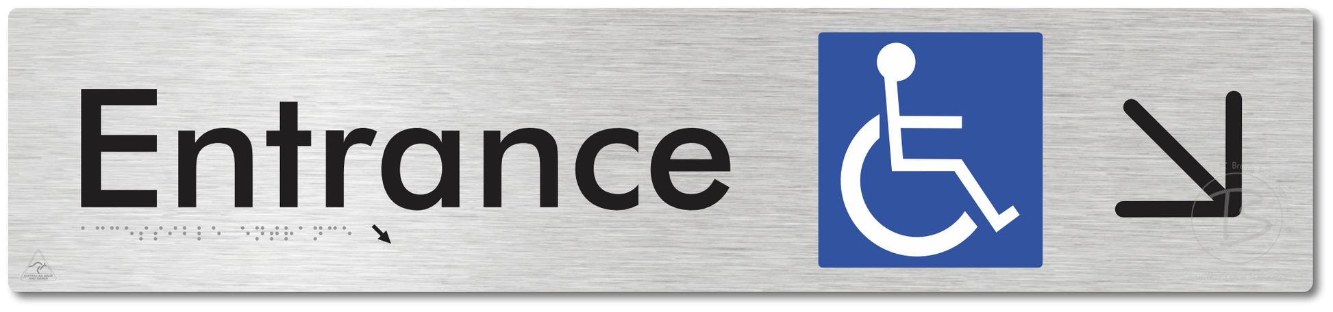 Accessible Entrance with Large Directional Arrow: Down/Right - Braille Tactile Signs Aust.