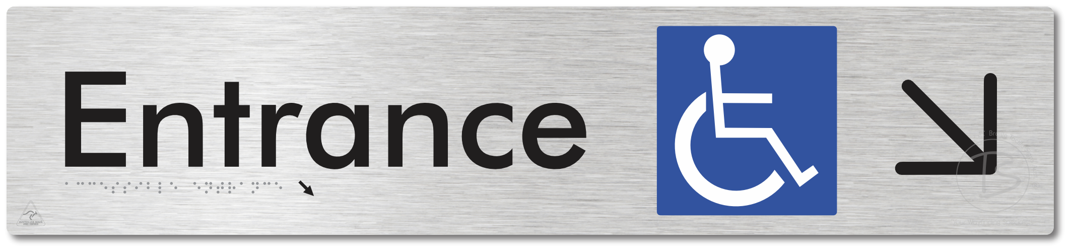 Accessible Entrance with Large Directional Arrow: Down/Right - Braille Tactile Signs Aust.