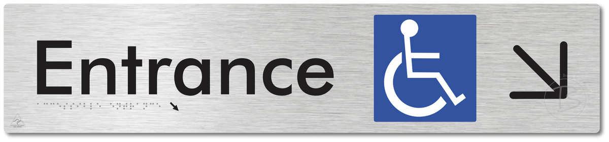 Accessible Entrance with Large Directional Arrow: Down/Right