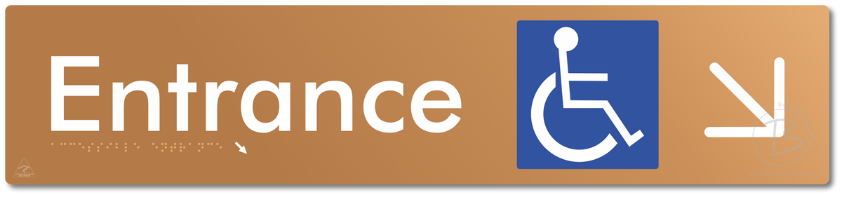 Accessible Entrance with Large Directional Arrow: Down/Right
