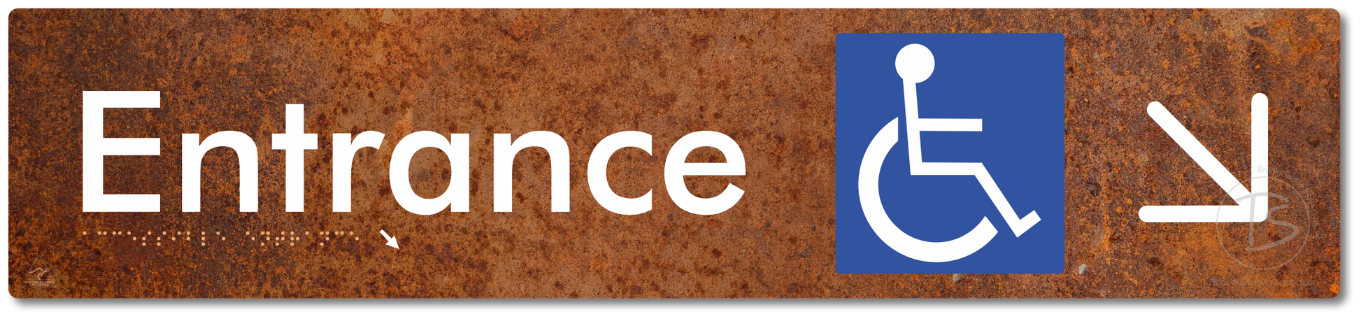 Accessible Entrance with Large Directional Arrow: Down/Right - Braille Tactile Signs Aust.