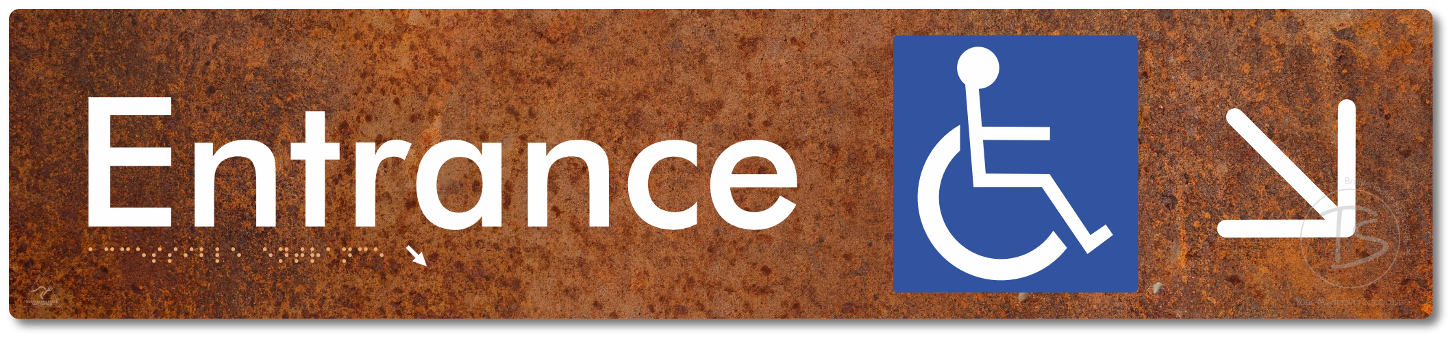 Accessible Entrance with Large Directional Arrow: Down/Right - Braille Tactile Signs Aust.