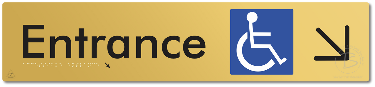 Accessible Entrance with Large Directional Arrow: Down/Right