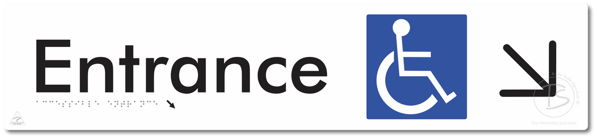Accessible Entrance with Large Directional Arrow: Down/Right