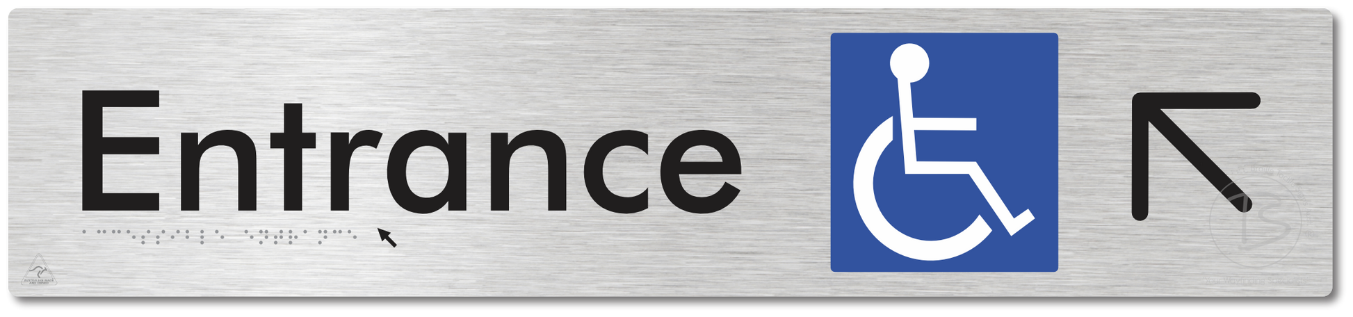 Accessible Entrance with Large Directional Arrow: Up/Left - Braille Tactile Signs Aust.