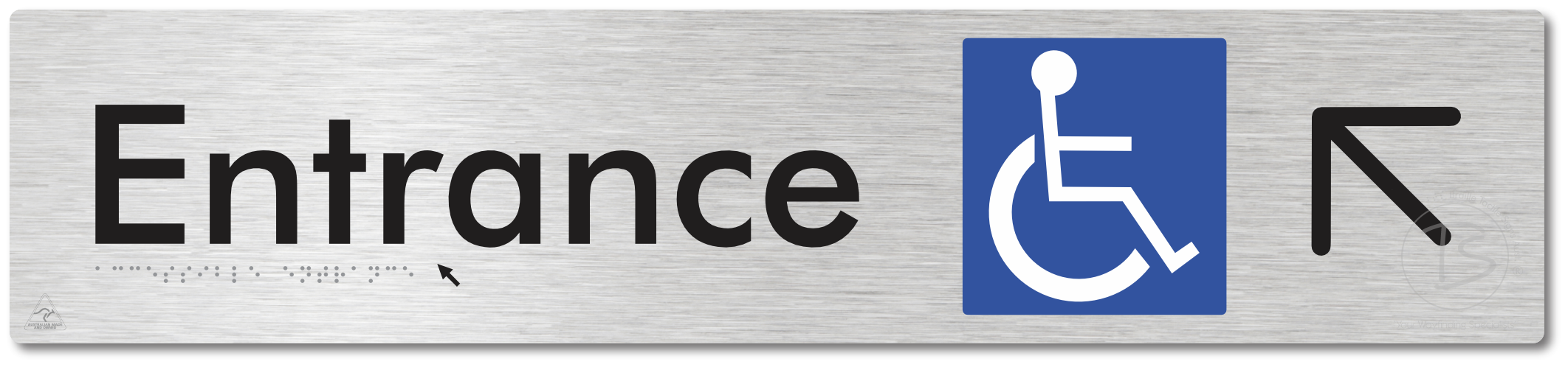 Accessible Entrance with Large Directional Arrow: Up/Left - Braille Tactile Signs Aust.