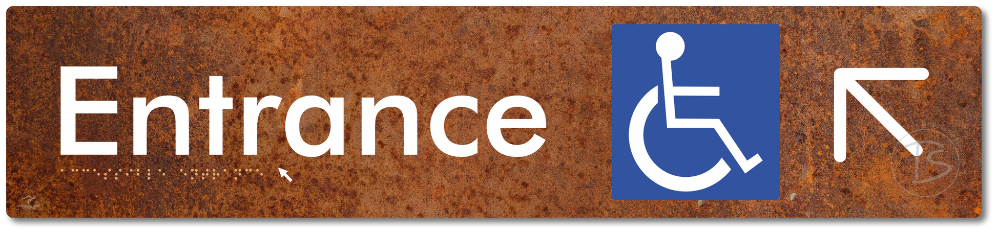Accessible Entrance with Large Directional Arrow: Up/Left - Braille Tactile Signs Aust.