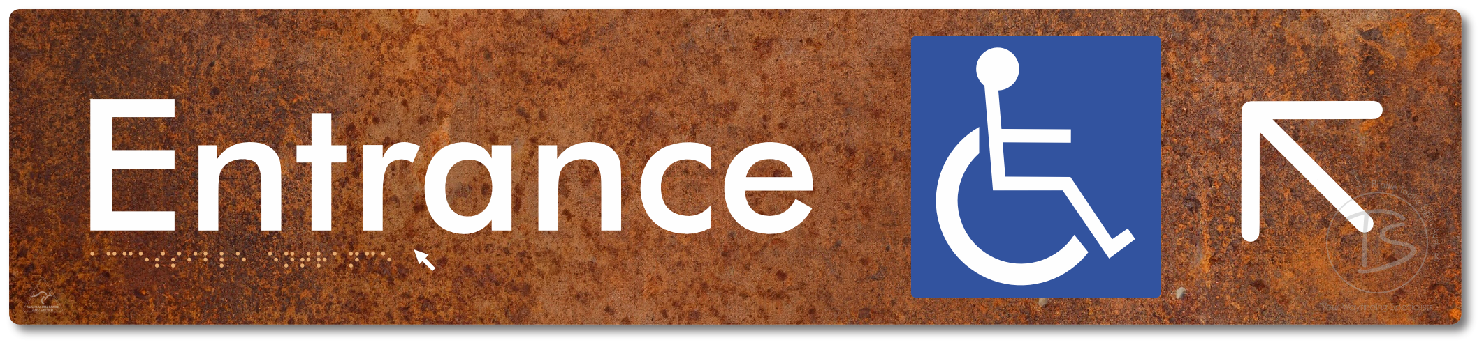 Accessible Entrance with Large Directional Arrow: Up/Left - Braille Tactile Signs Aust.