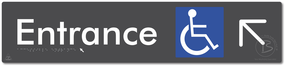 Accessible Entrance with Large Directional Arrow: Up/Left