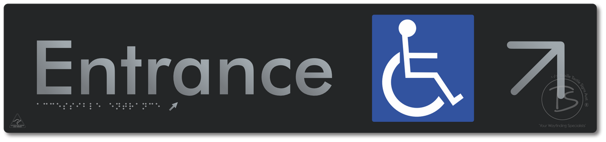 Accessible Entrance with Large Directional Arrow: Up/Right
