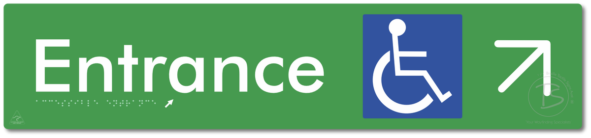 Accessible Entrance with Large Directional Arrow: Up/Right