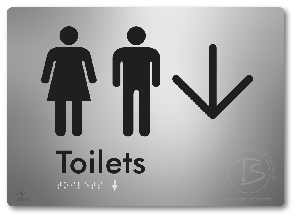 Toilets with Large Directional Arrow - Braille Tactile Signs Aust.