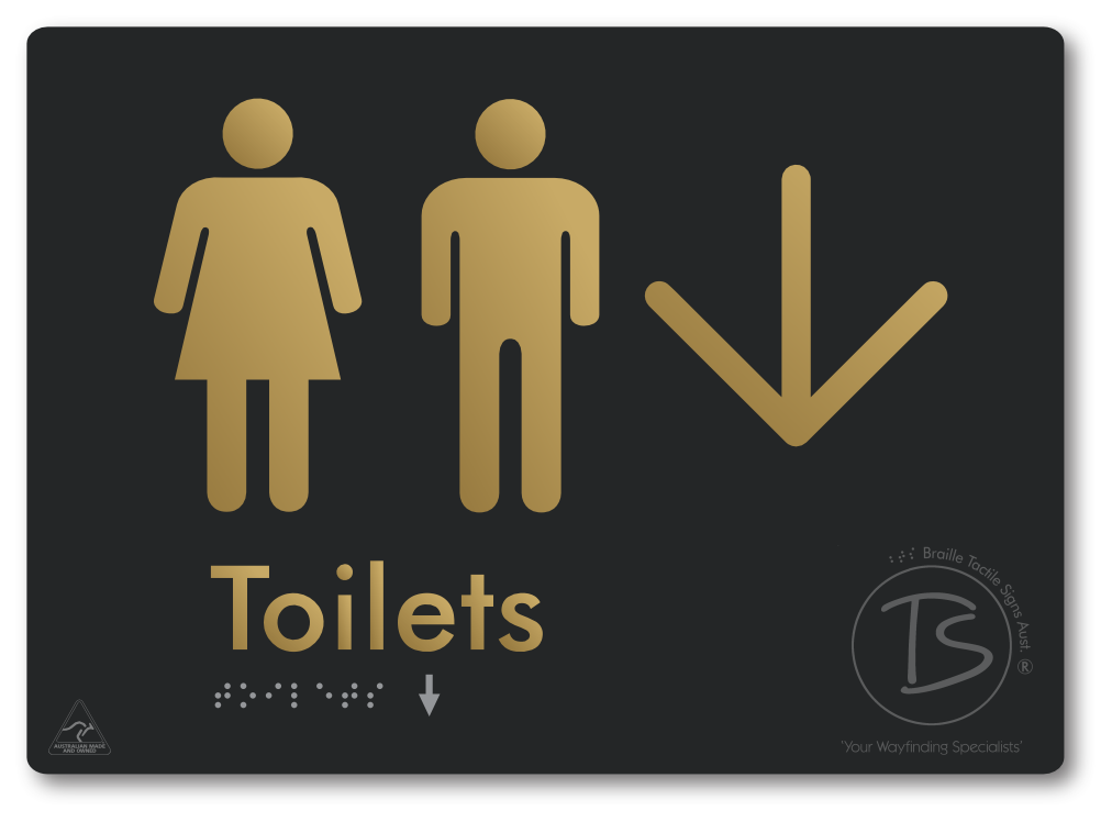 Toilets with Large Directional Arrow - Braille Tactile Signs Aust.